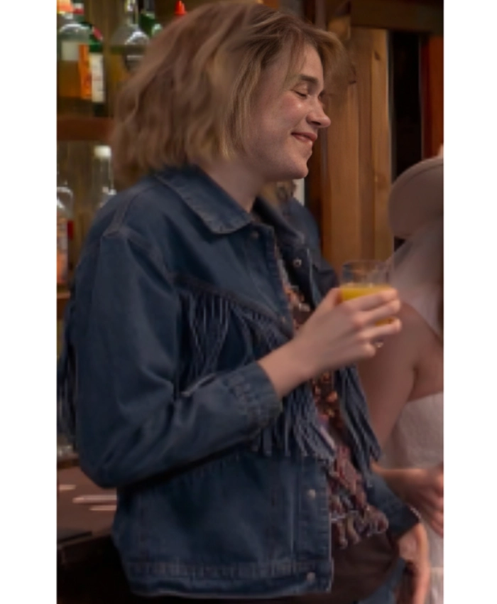 Jane Wickline Saturday Night Live S51 Fringe Denim Jacket
