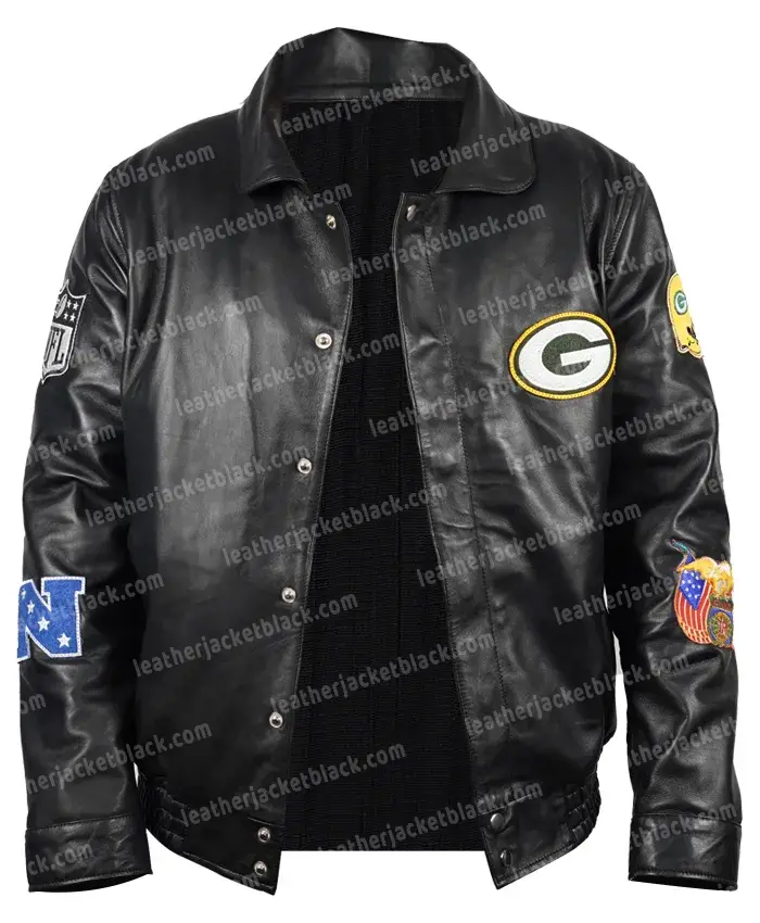 Jeff Hamilton Green Bay Packers Black Leather Jacket
