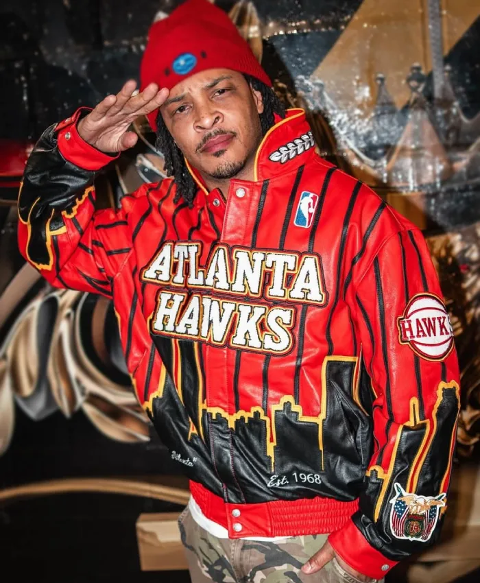 Jeff Hamilton X Atlanta Hawks Red And Black Full Snap Leather Jacket