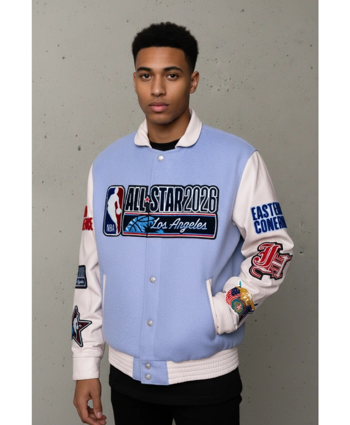 Jeff Hamilton X All Star 2026 Wool And Leather Light Blue Varsity Jacket