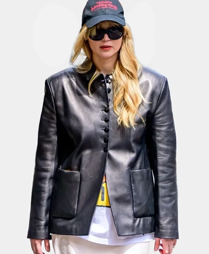 Jennifer Lawrence Black Leather Blazer