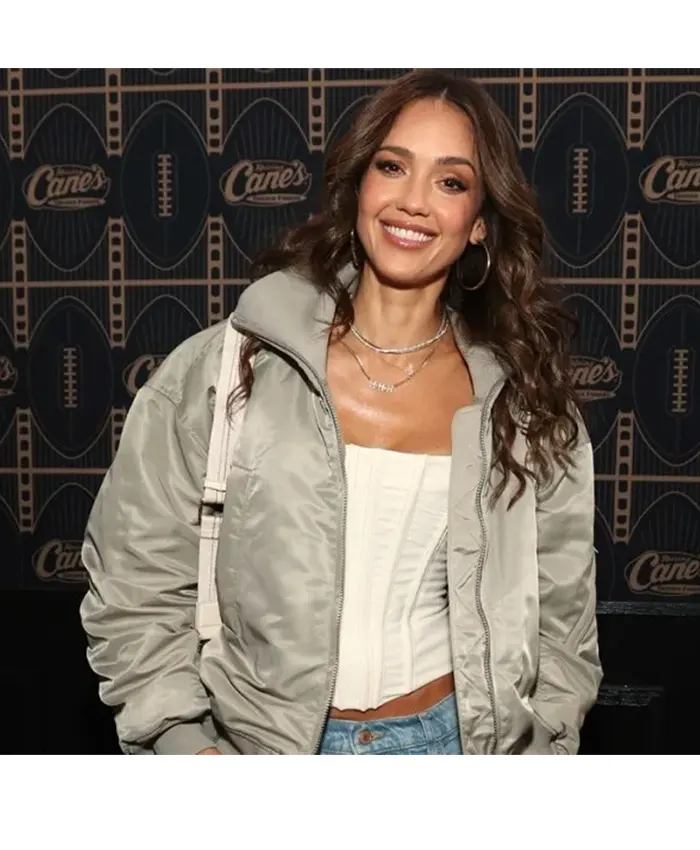 Jessica Alba Super Bowl 2026 Jacket