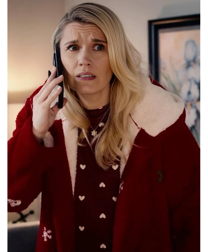 Jessica Film All Is Merry And Bright 2025 Emily Rose Red Shearling Jacket