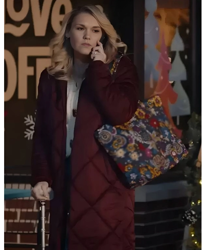 Jessica Movie All Is Merry And Bright 2025 Emily Rose Hooded Quilted Long Zipper Coat