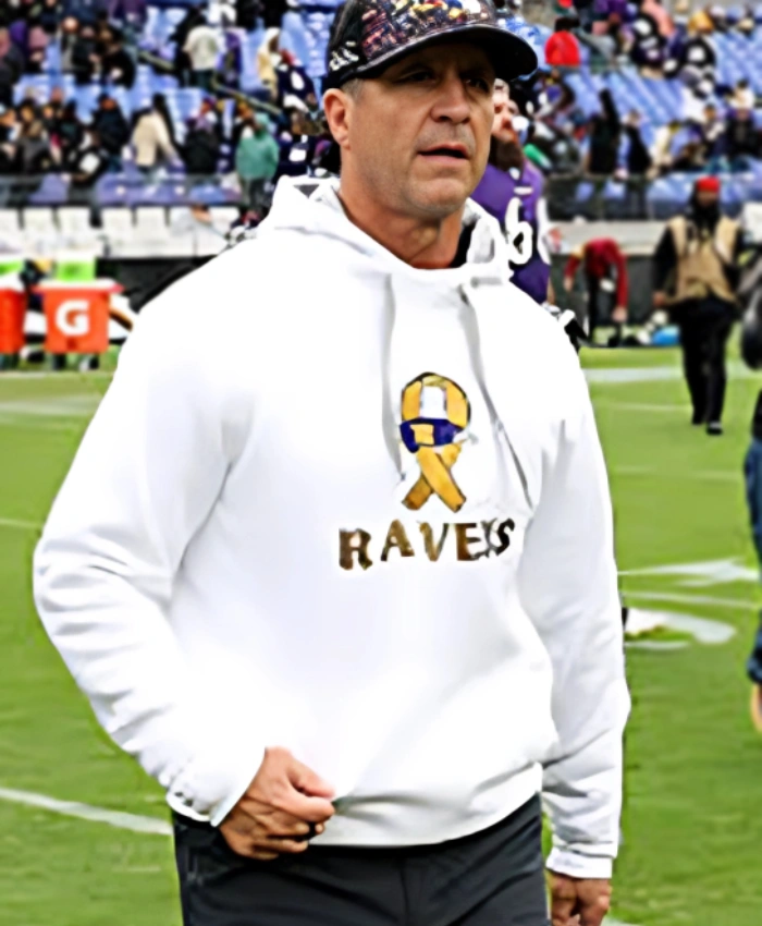 John Harbaugh Baltimore Ravens 2025 Pullover White Unisexd Hoodie