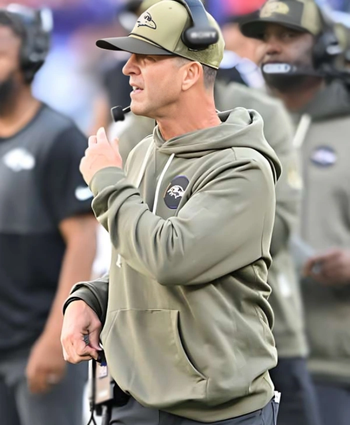 John Harbaugh Baltimore Ravens 2025 Salute To Service Pullover Olive Hoodie