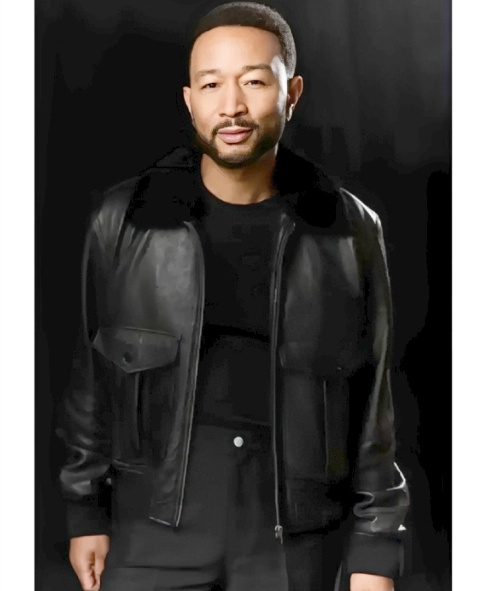 John Legend The Voice S29 Shearling-Collar Leather Jacket