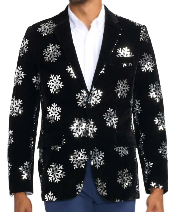 Jonathan Bennett Finding Mr. Christmas S02 Snowflake Print Blazer