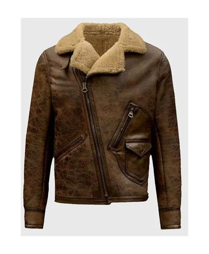 Jones B 3 Shearling Distressed Leather Aviator Jacket