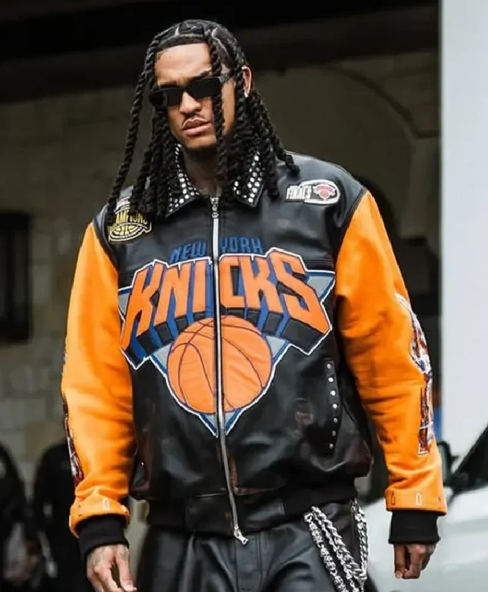Jordan Clarkson New York Knicks Black and Orange Bomber Jacket For Sale