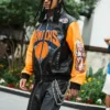 Jordan Clarkson New York Knicks Black and Orange Bomber Jacket Sale