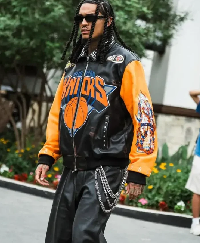 Jordan Clarkson New York Knicks Black and Orange Bomber Jacket Sale