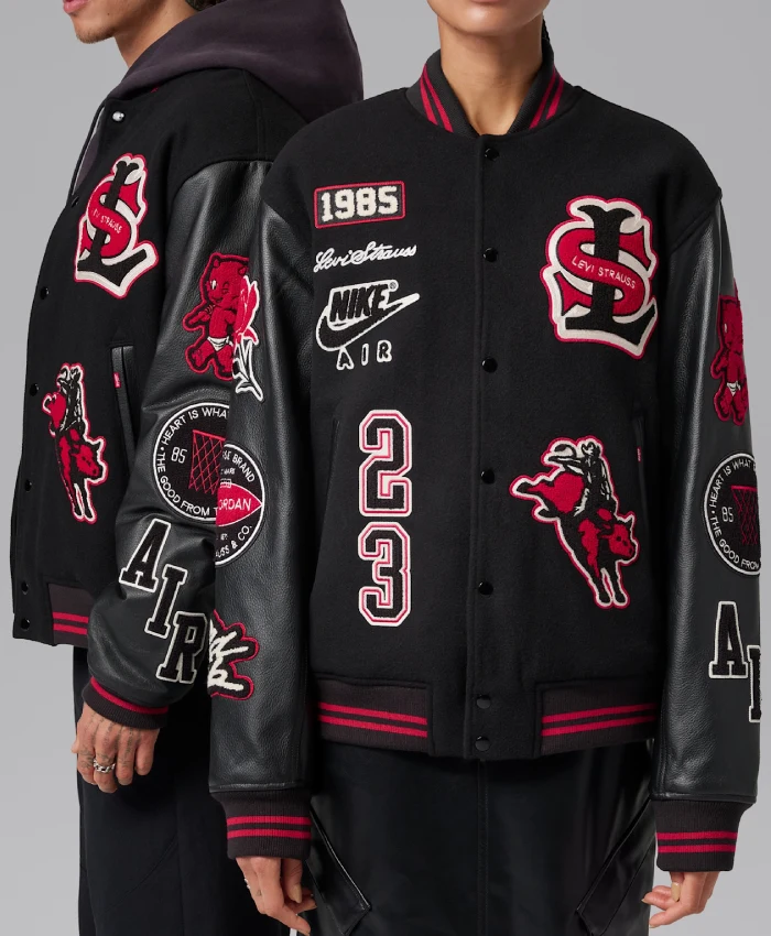 Jordan X Levis 2026 Black Varsity Letterman Jacket