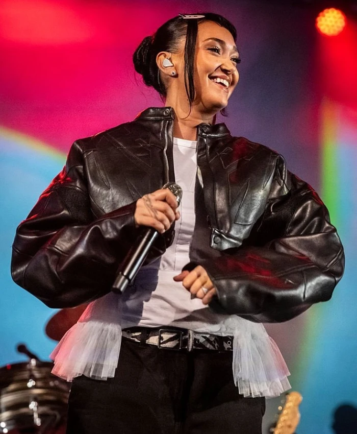 Joy Crookes O2 Academy Birmingham Concert Black Leather Cropped Jacket