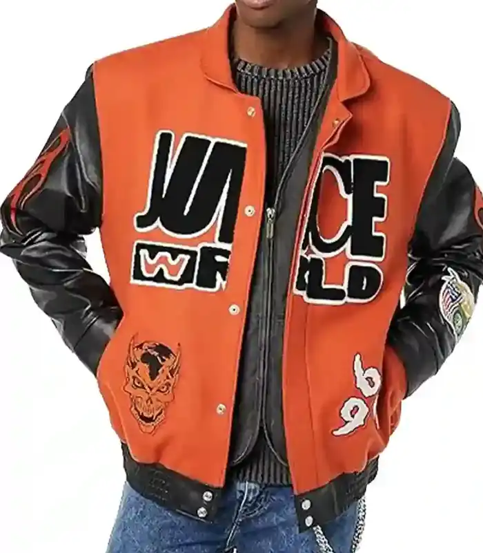 Juice Wrld Orange And Black Varsity Jacket