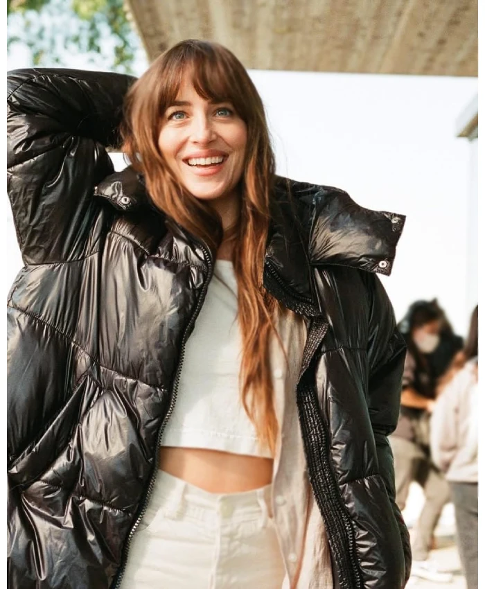 Dakota Johnson Splitsville 2025 Black Puffer Jacket