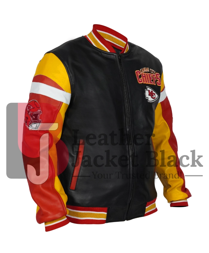KC Chiefs Black Varsity Leather Jacket