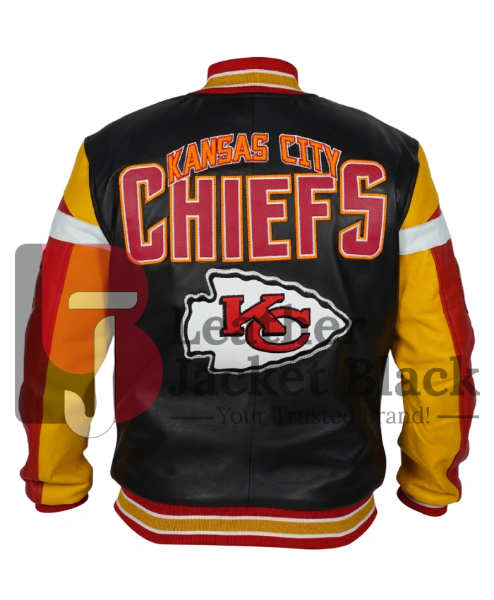 KC Chiefs Full Zip Black Varsity Leather Jacket