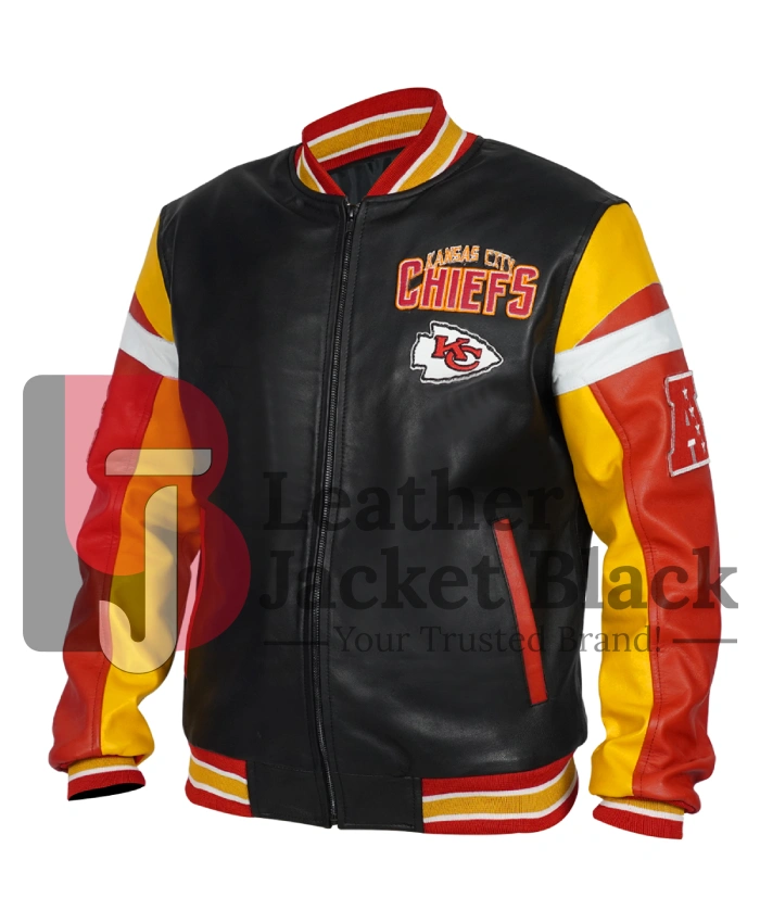 KC Chiefs Full Zip Varsity Leather Jacket