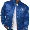 KC Royals Royal Silver Tab Satin Trucker Jacket