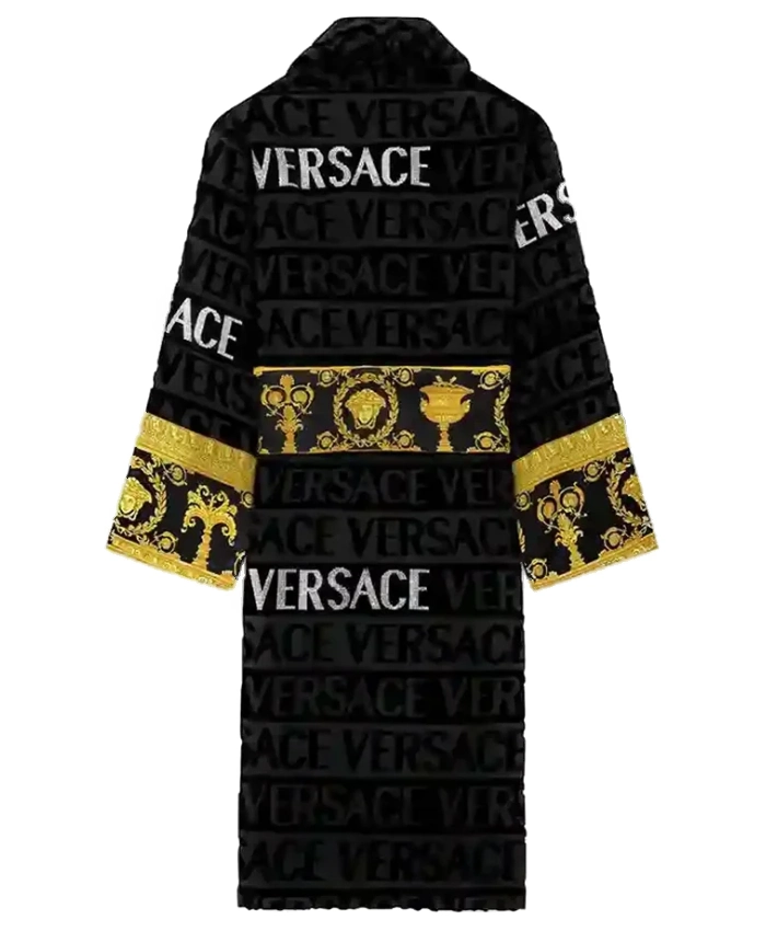 Kaia Wiza Flash Versace Word Black Bath Robe - Image 2