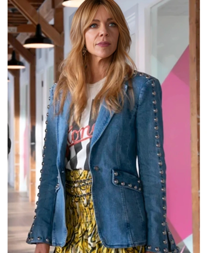 Kaitlin Olson TV Series High Potential 2025 Morgan Gillory Blue Denim Studded Blazer