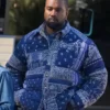 Kanye West Bandana Paisley Blue Puffer Jacket For Sale