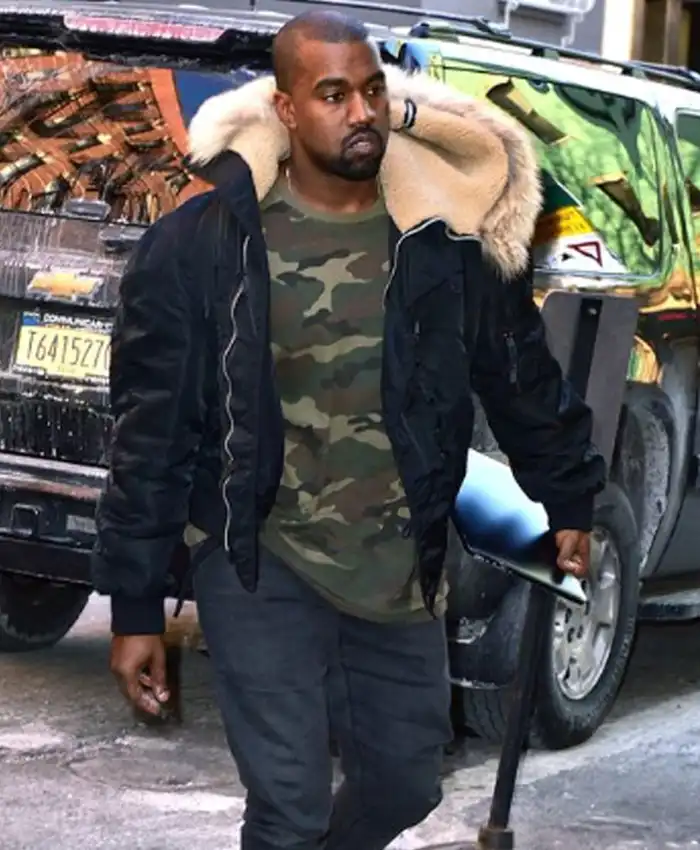 Kanye West Fur Hooded Bomber Jacket
