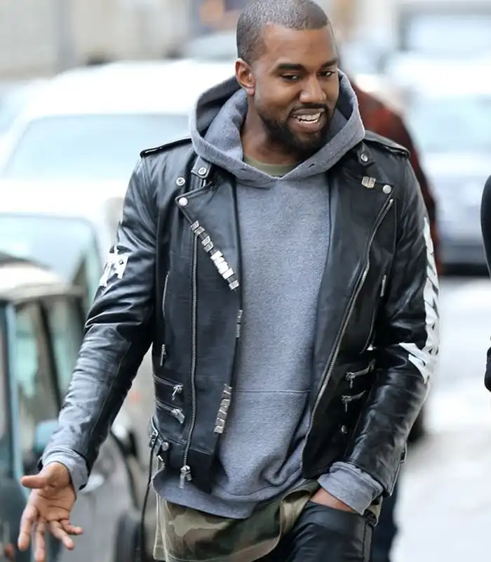 Kanye West Vintage Biker Black Leather Jacket