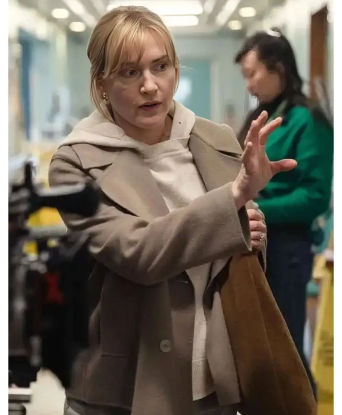 Kate Winslet Goodbye June Movie 2025 Beige Wool Coat