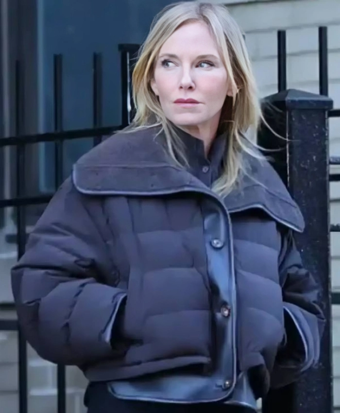 Kelli Giddish Law And Order SVU 2025 Oversized Dark Taupe Cropped Puffer Jacket