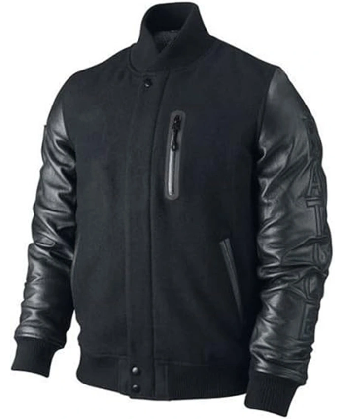 Kobe Bryant Black Leather Sleeves XXIV Jacket For Men And Women