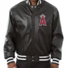 LA Angels Leather Black Varsity Jacket