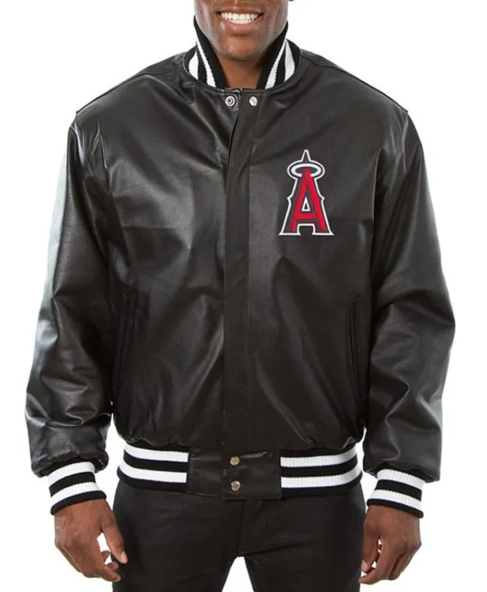 LA Angels Leather Black Varsity Jacket