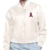 LA Angels Printed Logo Varsity Satin Cream Jacket