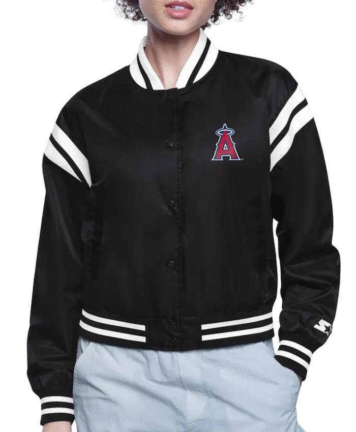 LA Angels Printed Logo Varsity Satin Jacket