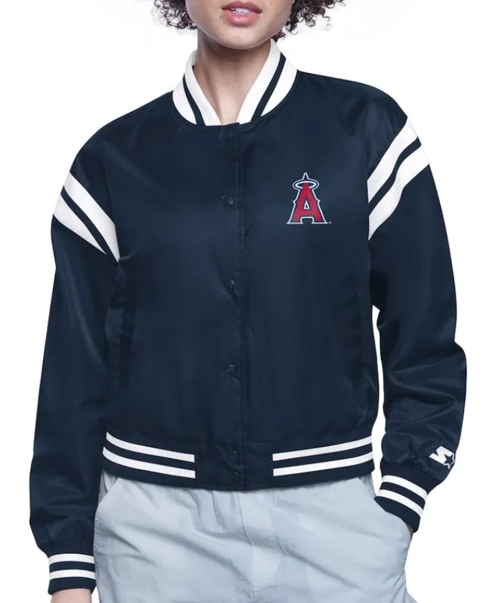 LA Angels Printed Logo Varsity Satin Navy Jacket