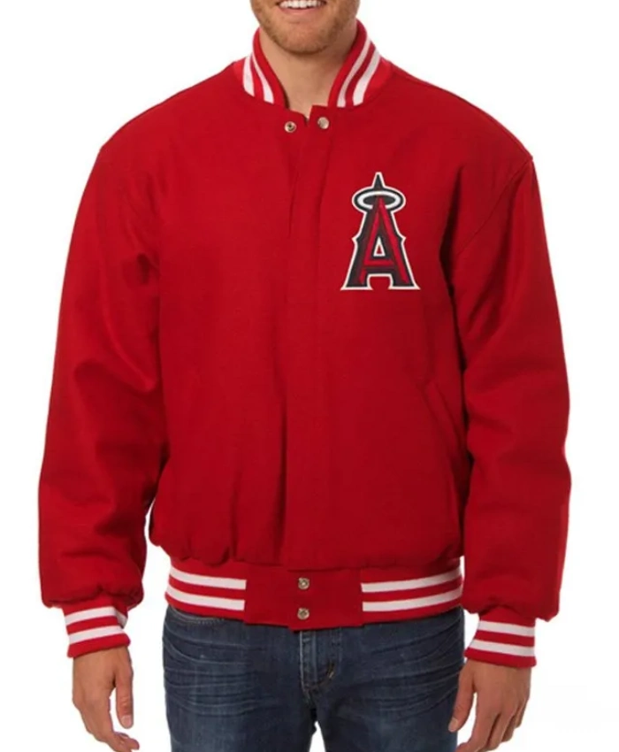 LA Angels Red Letterman Wool Jacket