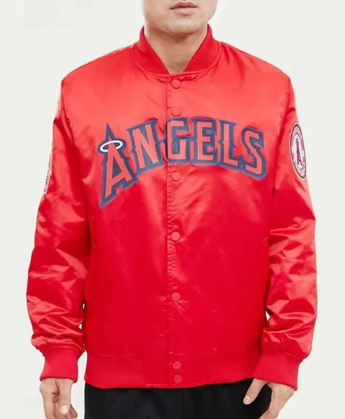 LA Angels Wordmark Red Satin Jacket