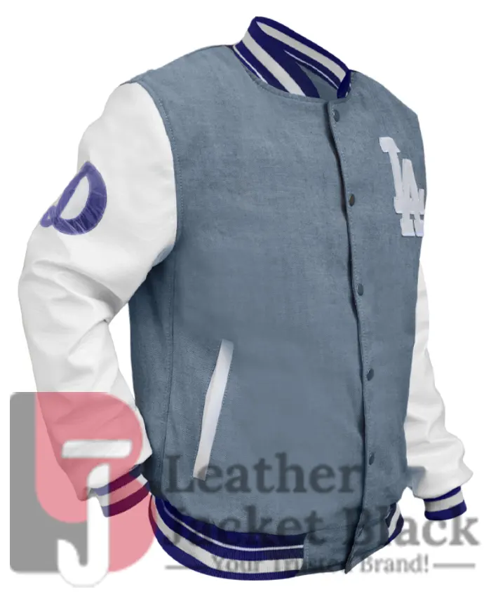 LA Dodgers Blue And White Denim Varsity Jacket