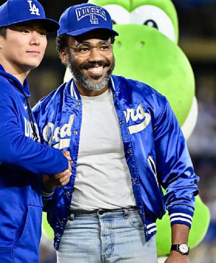 LA Dodgers Donald Glover Blue Satin Jacket