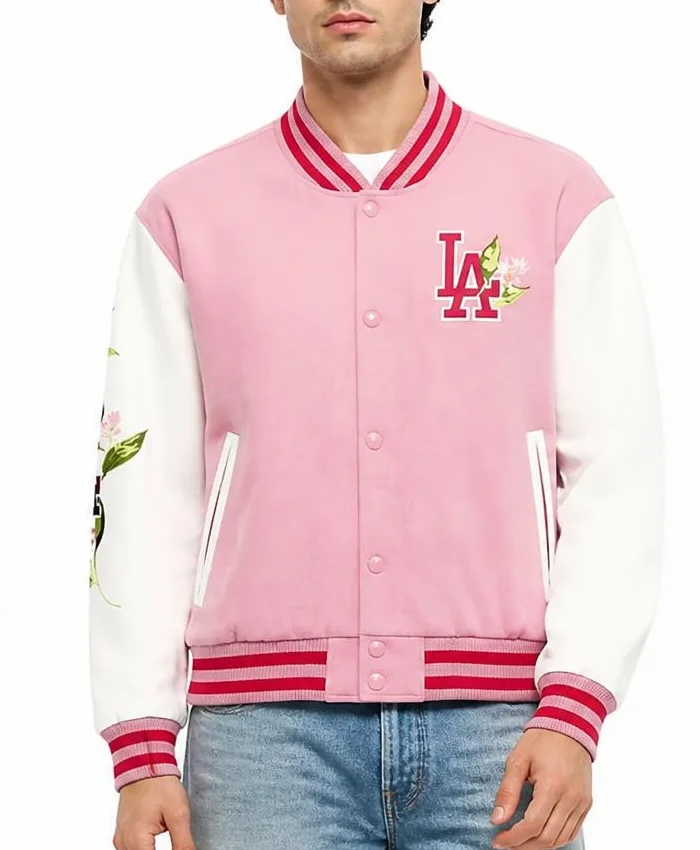 LA Dodgers Floral Pink Varsity Jacket Mens