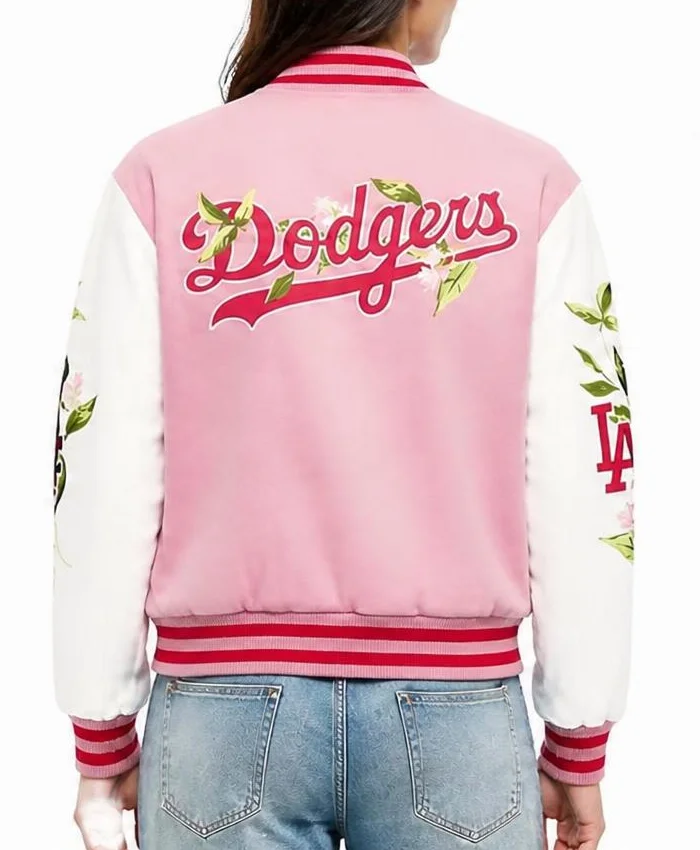 LA Dodgers Floral Pink Varsity Jacket Women