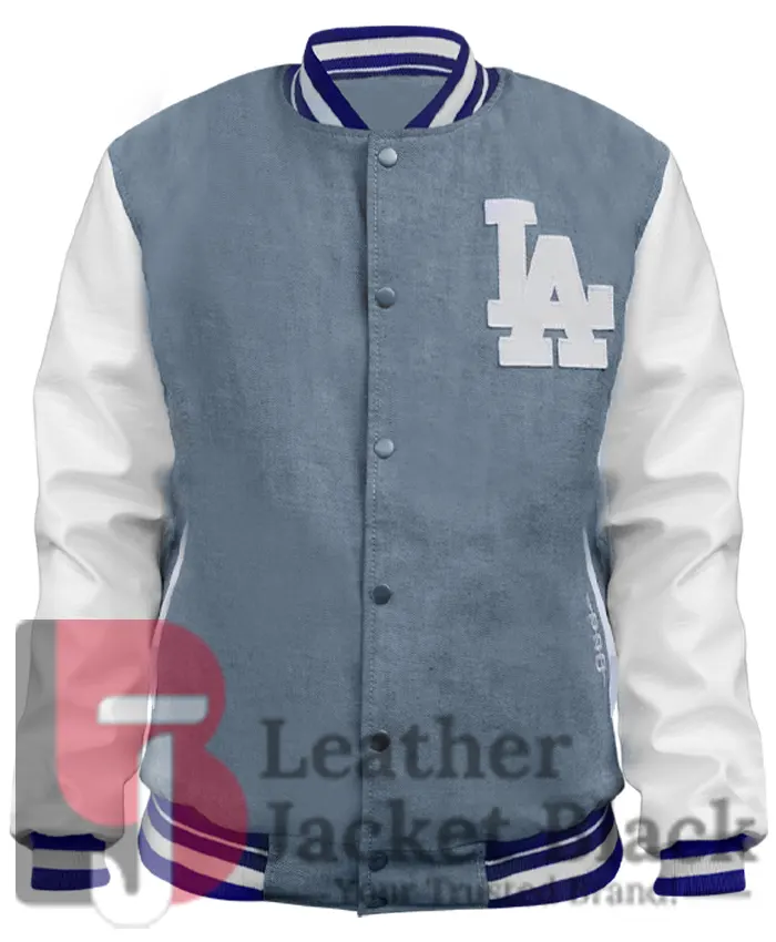 LA Dodgers Varsity Denim Blue And White Jacket