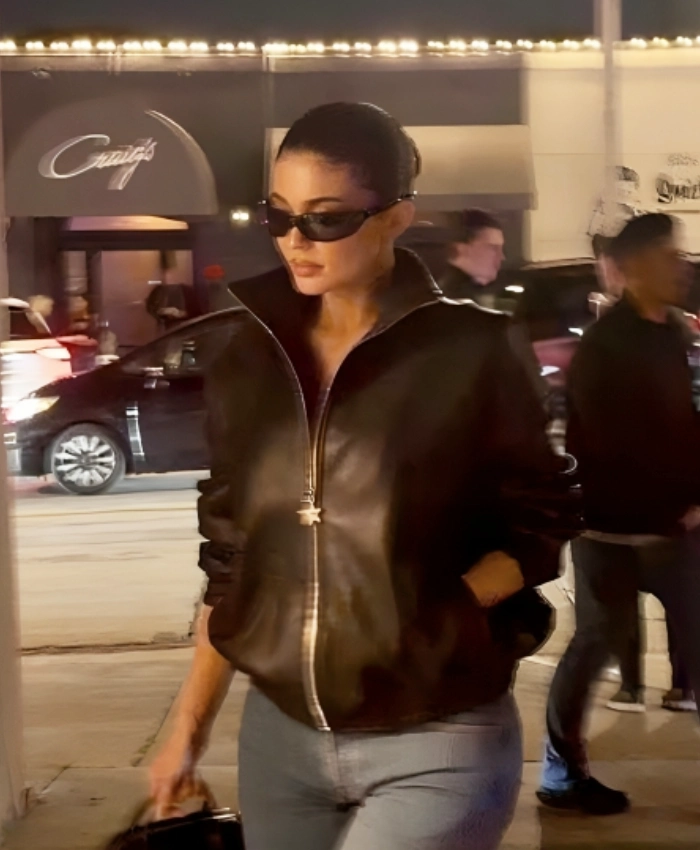 LA Event 2026 Kylie Jenner Black Leather Jacket For Women