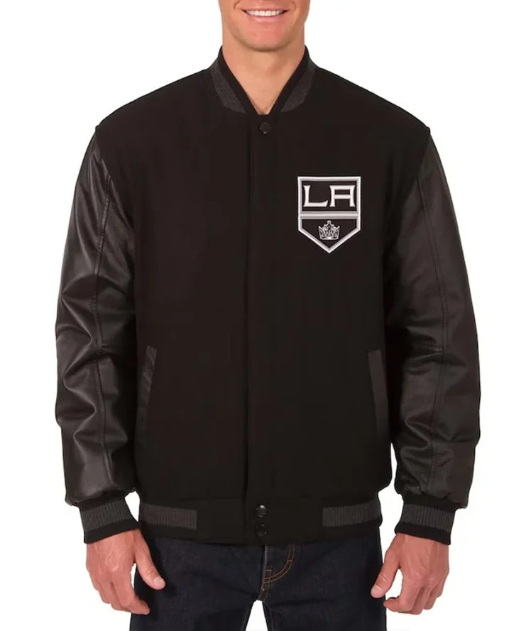 LA Kings Two Hit Wool And Leather Black Varsity Jacket