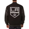 LA Kings Two Hit Wool And Leather Black Varsity Jacket Back