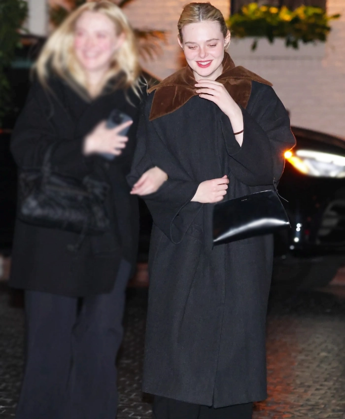 Elle Fanning LA Black Coat