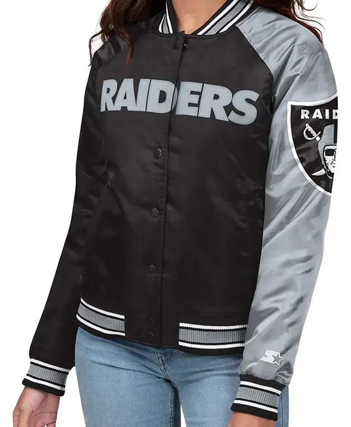LV Raiders Endzone Black And Grey Satin Varsity Jacket