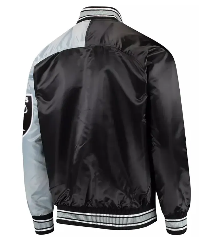 LV Raiders Endzone Satin Black And Grey Varsity Jacket